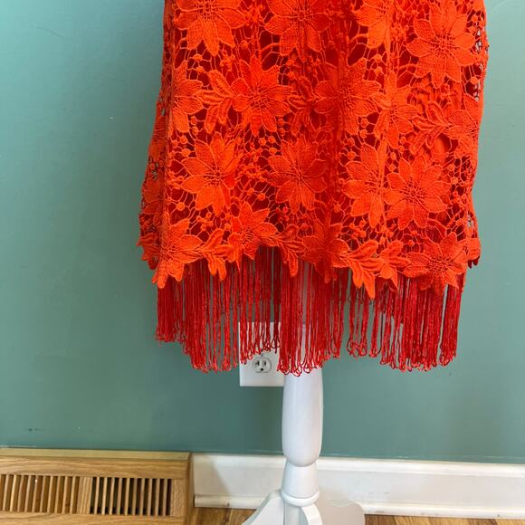 Bow Arrow Orange Crochet Fringe Dress M Boho Chic Festival Wedding Guest hippie - Picture 5 of 14